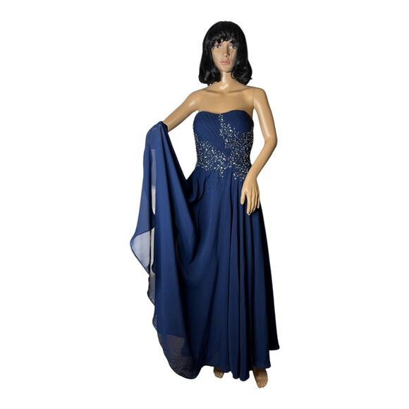 Alyn Rose Designs sweetheard strapless navy embellished pleated gown size 6 - Picture 13 of 17